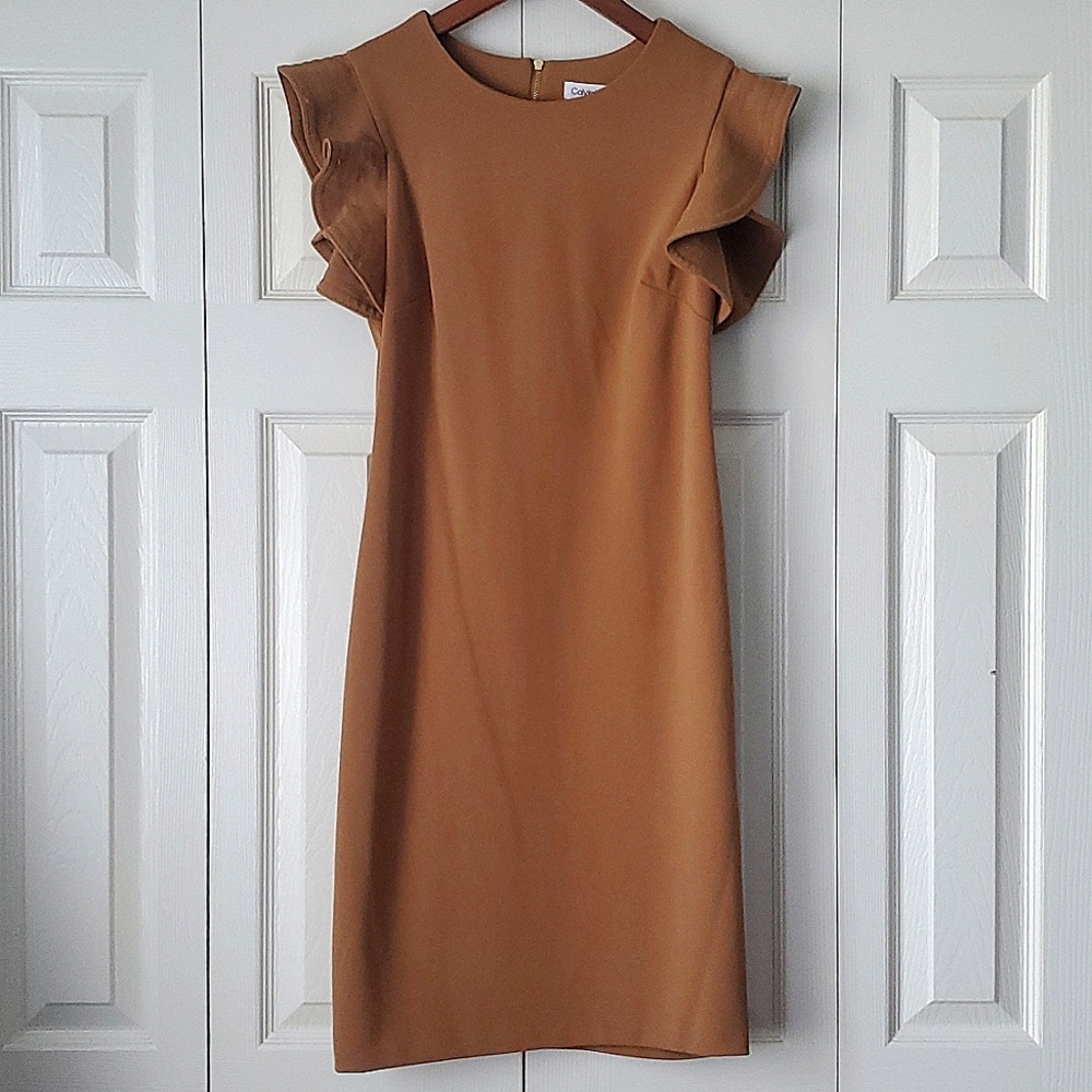 Calvin Klein Ruffle Shoulder Sheath Dress